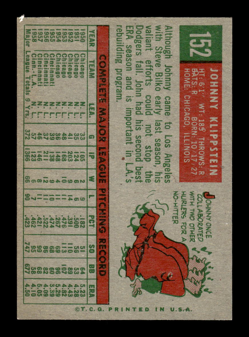 1959 Topps #152 Johnny Klippstein Los Angeles Dodgers NMT HOF10011484