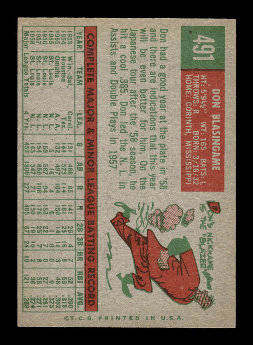 1959 Topps #491 Don Blasingame St. Louis Cardinals NMT HOF10011490