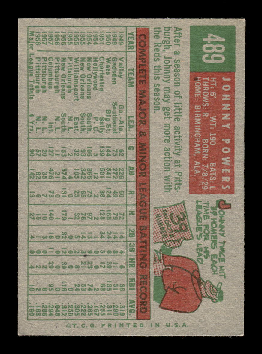 1959 Topps #489 John C. Powers Cincinnati Redlegs NMT HOF10011491