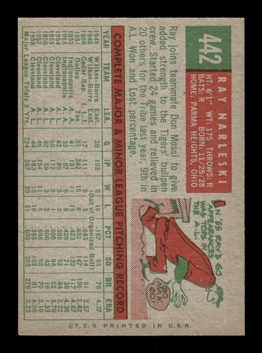 1959 Topps #442 Ray Narleski Detroit Tigers NMT HOF10011500