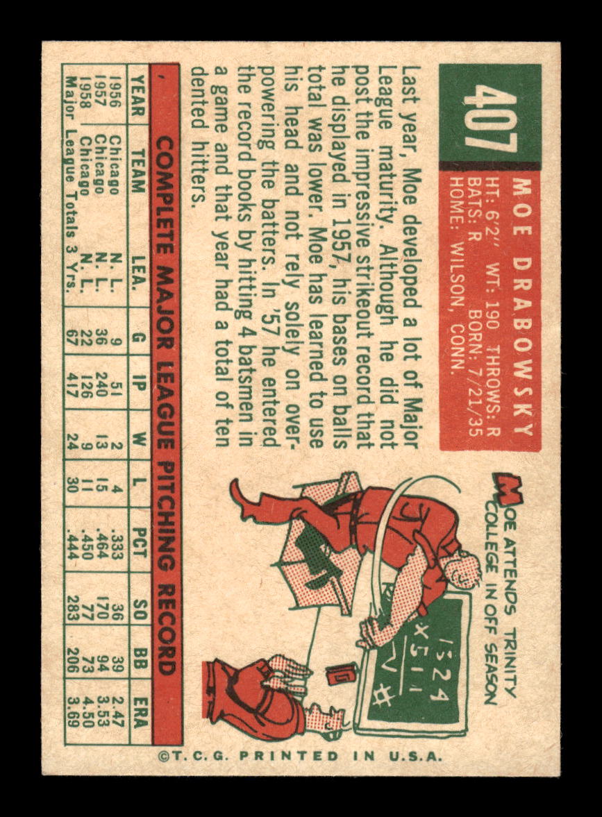 1959 Topps #407 Moe Drabowsky Chicago Cubs NMT HOF10011502