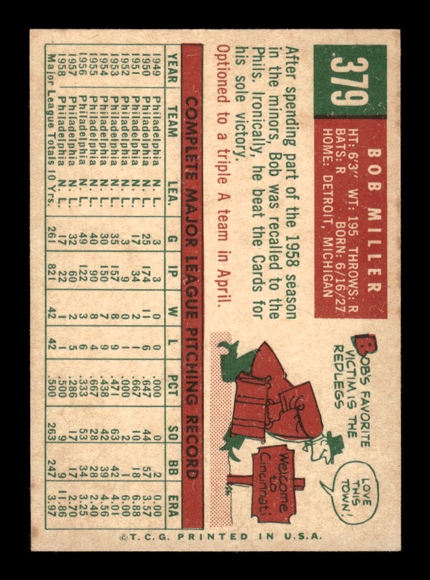 1959 Topps #379 Bob Miller St. Louis Cardinals NMT HOF10011504