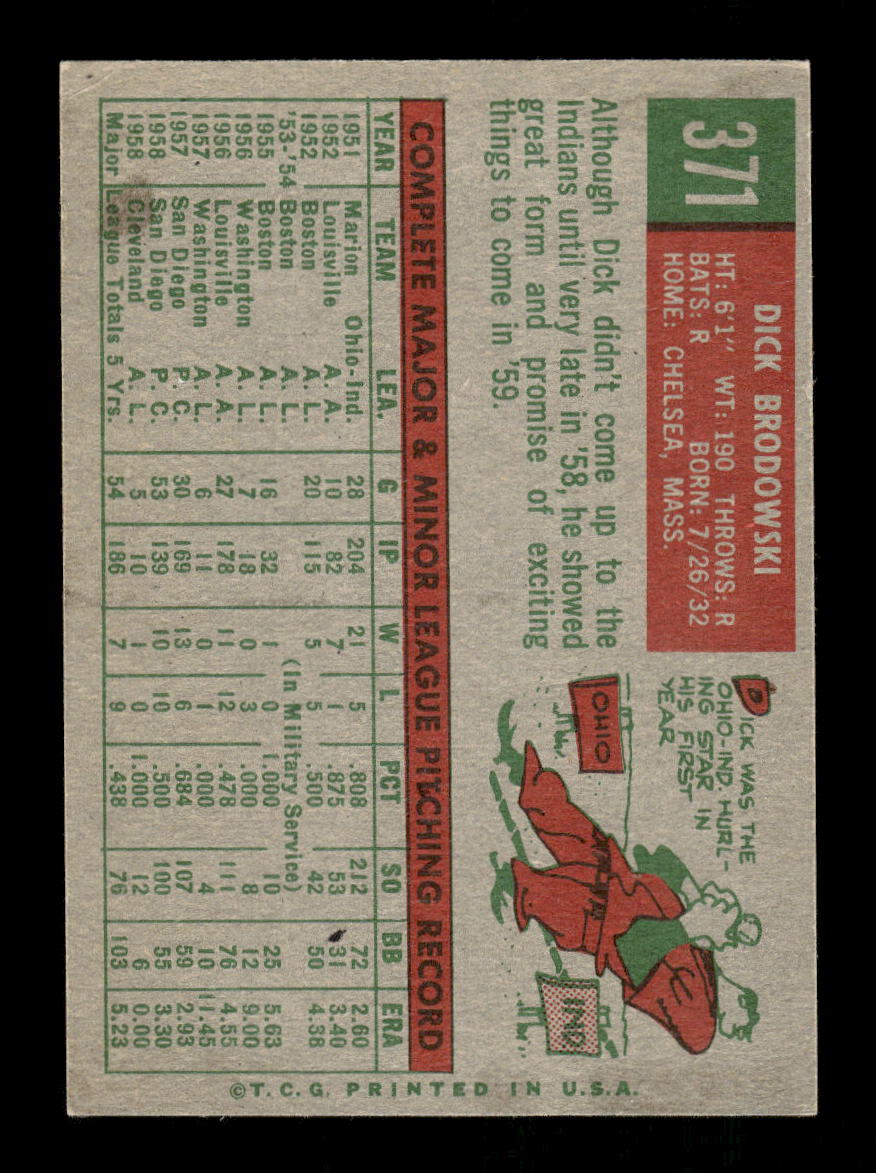 1959 Topps #371 Dick Brodowski Cleveland Indians NMT HOF10011505