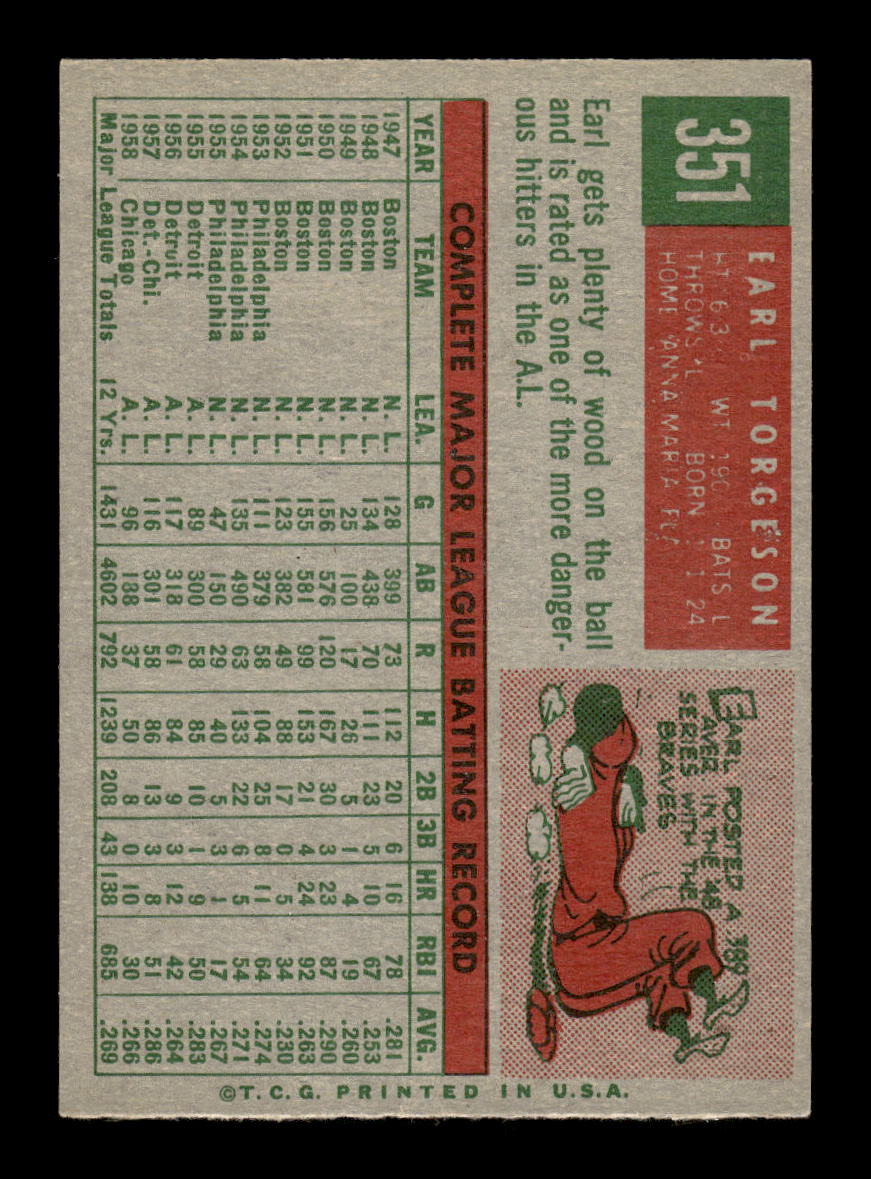1959 Topps #351 Earl Torgeson Chicago White Sox NMT HOF10011506