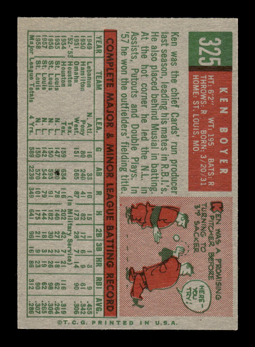 1959 Topps #325 Ken Boyer St. Louis Cardinals NMT HOF10011510