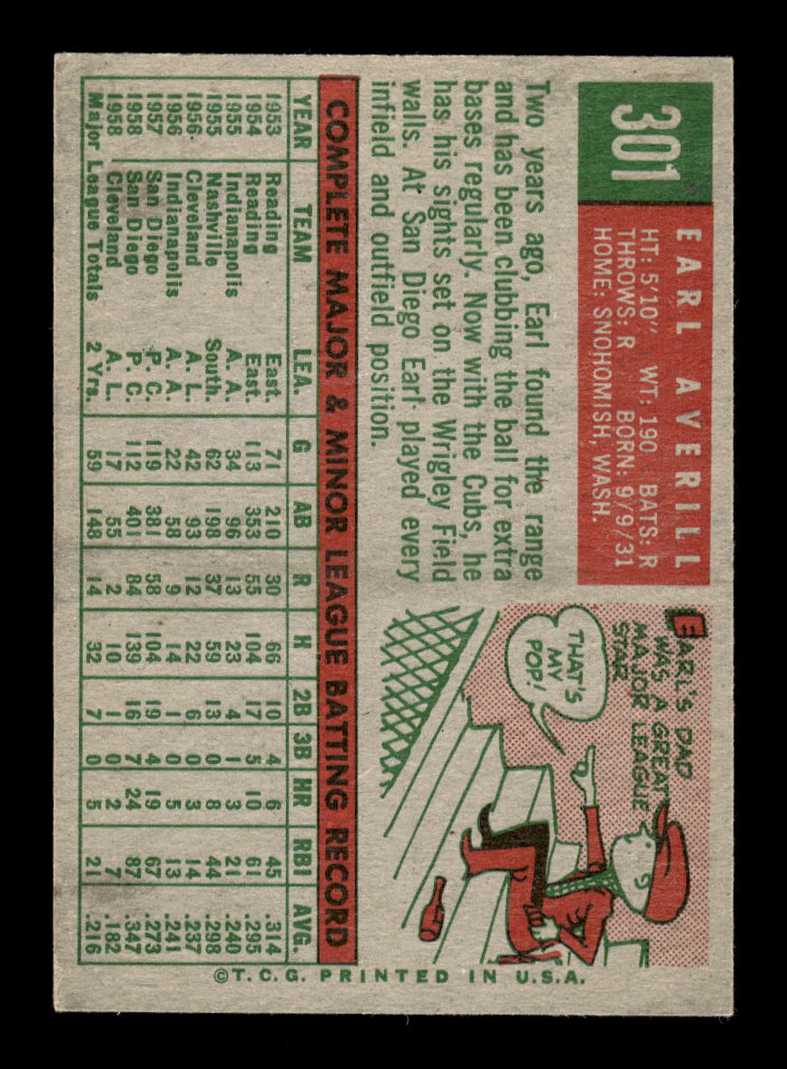 1959 Topps #301 Earl Averill Chicago Cubs NMT HOF10011513