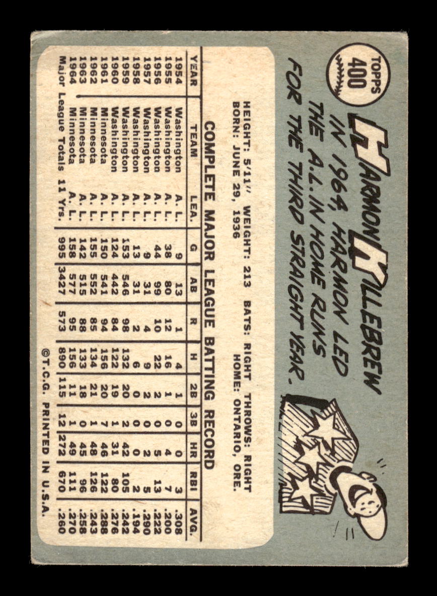 1965 Topps #400 Harmon Killebrew Minnesota Twins G/VG HOF10011560