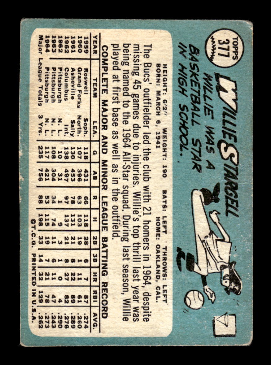 1965 Topps #377 Willie Stargell Pittsburgh Pirates G/VG HOF10011565