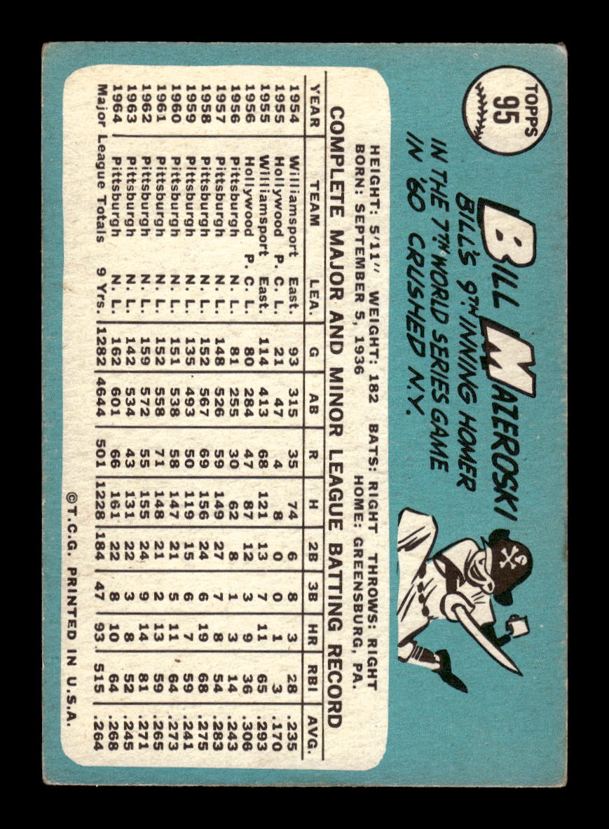 1965 Topps #95 Bill Mazeroski Pittsburgh Pirates G/VG HOF10011575
