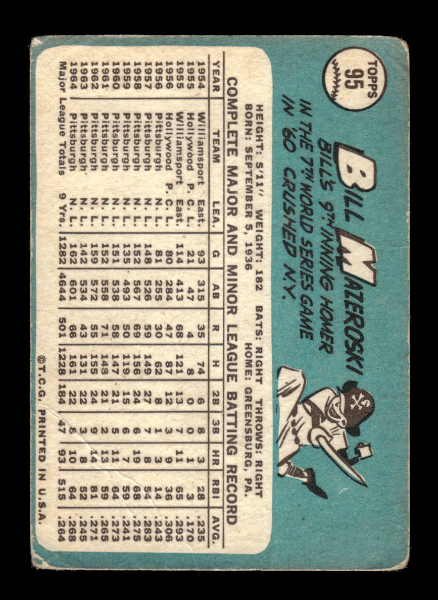 1965 Topps #95 Bill Mazeroski Pittsburgh Pirates G/VG HOF10011576