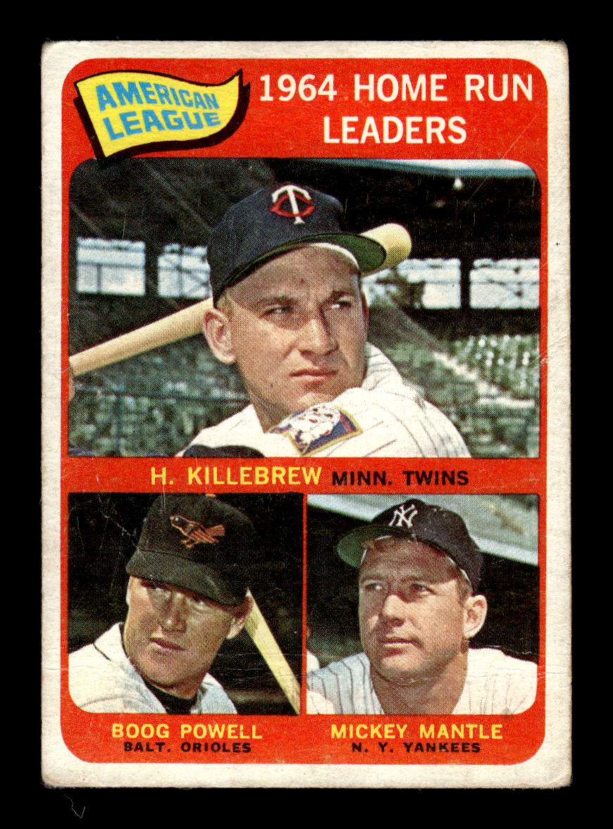 1965 Topps #3 AL 1964 Home Run Leaders Killebrew Mickey Mantle Poor HOF10011582