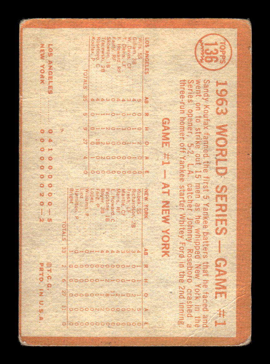 1964 Topps #136 World Series Game #1 - Koufax Strikes Out 15 G/VG HOF10011586