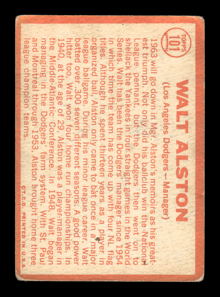 1964 Topps #101 Walt Alston Los Angeles Dodgers G/VG HOF10011592