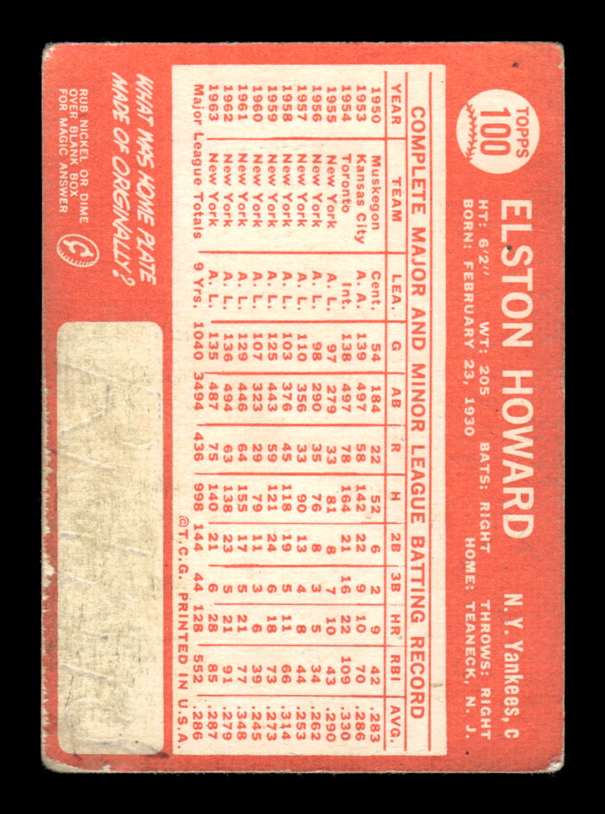 1964 Topps #100 Elston Howard New York Yankees Poor HOF10011593
