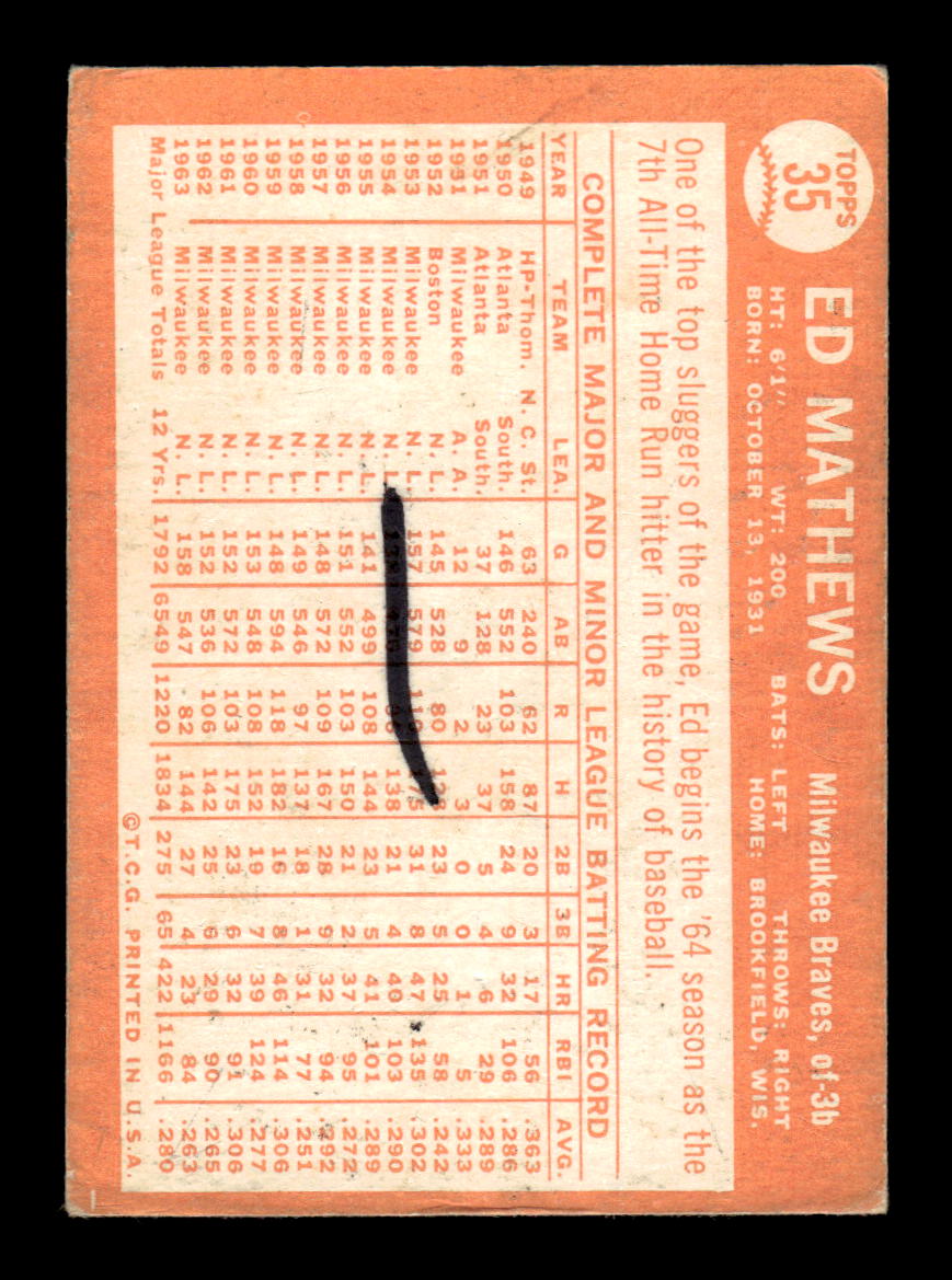 1964 Topps #35 Ed Mathews Milwaukee Braves Poor HOF10011600