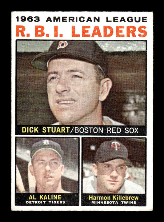 1964 Topps #12 1963 AL RBI Leaders Al Kaline Harmon Killebrew VGEX HOF10011602