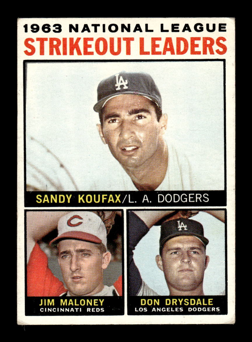 1964 Topps #5 1963 NL Strikeout Leaders Koufax Drysdale VG HOF10011606