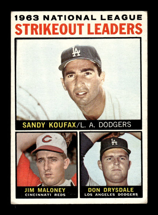 1964 Topps #5 1963 NL Strikeout Leaders Koufax Drysdale VG HOF10011606