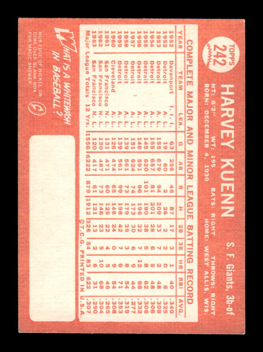 1964 Topps #242 Harvey Kuenn San Francisco Giants VGEX HOF10011631