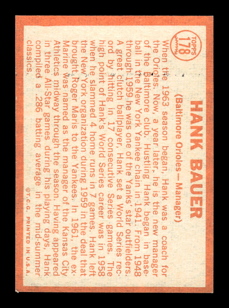 1964 Topps #178 Hank Bauer Baltimore Orioles VGEX HOF10011638