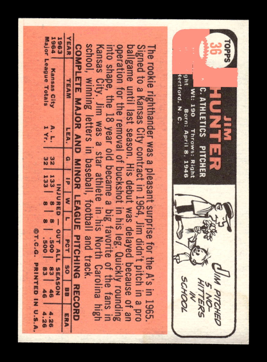 1966 Topps #36 Jim Hunter Kansas City Athletics EX HOF10011659