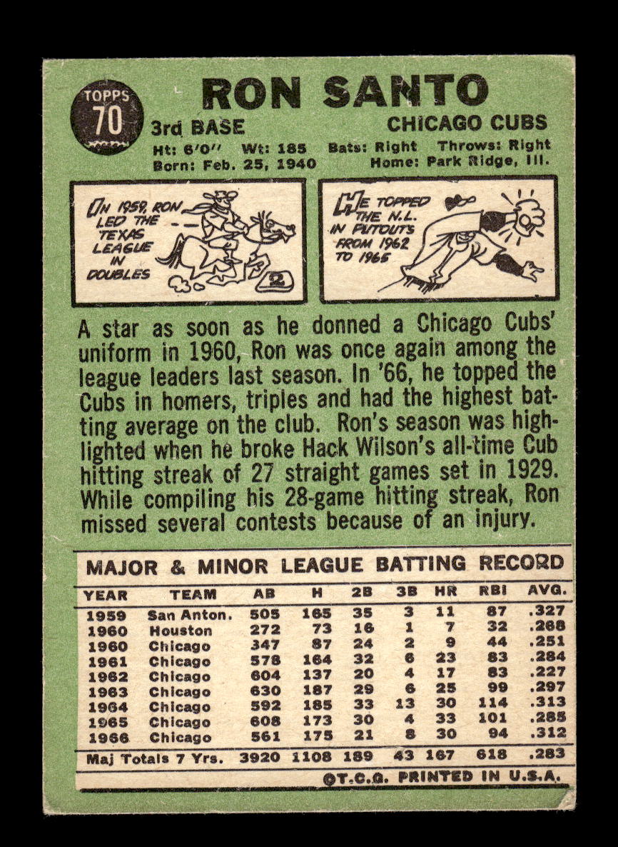 1967 Topps #70 Ron Santo Chicago Cubs G/VG HOF10011670
