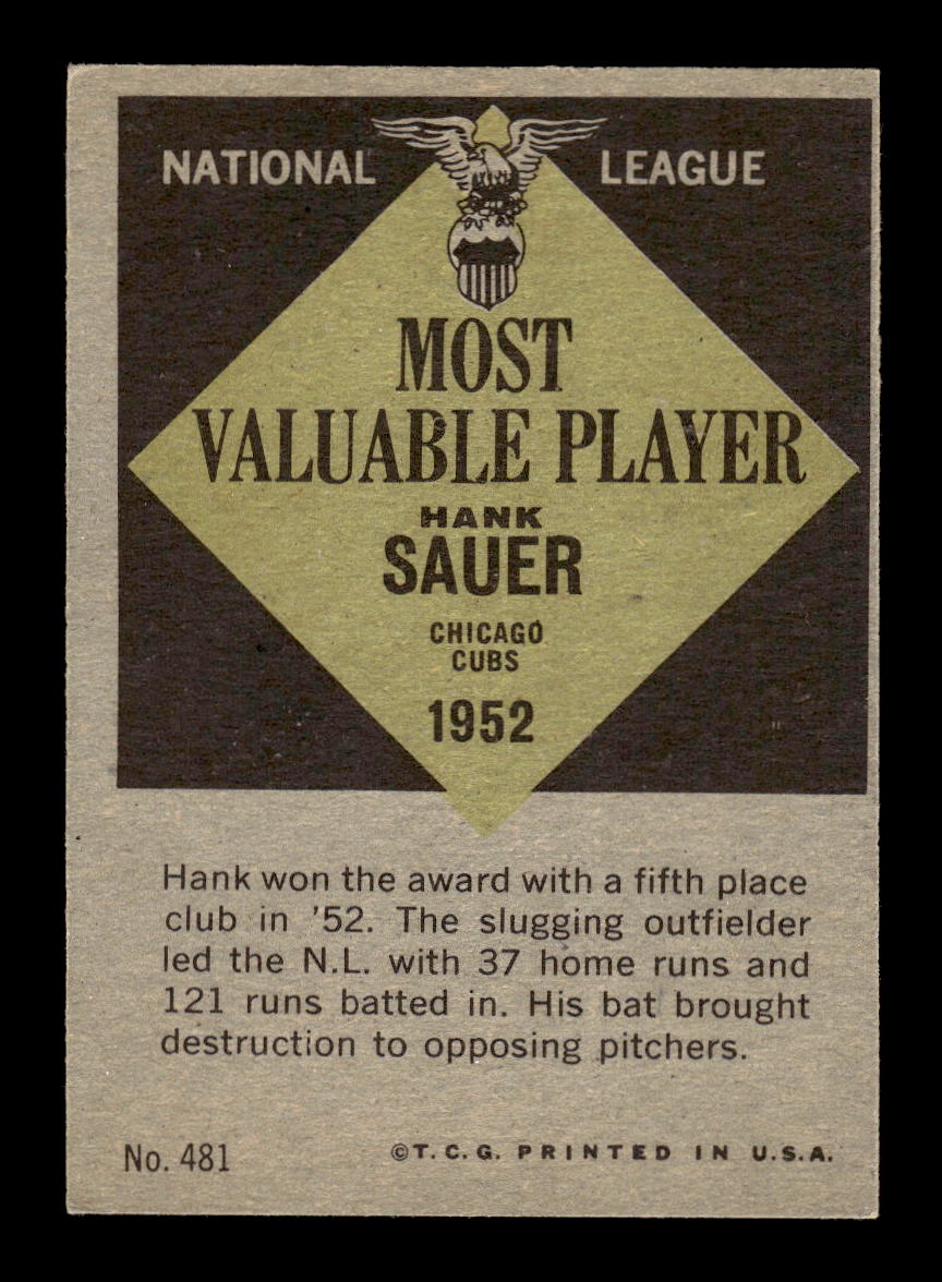 1961 Topps #481 Hank Sauer Chicago Cubs VG HOF10011679