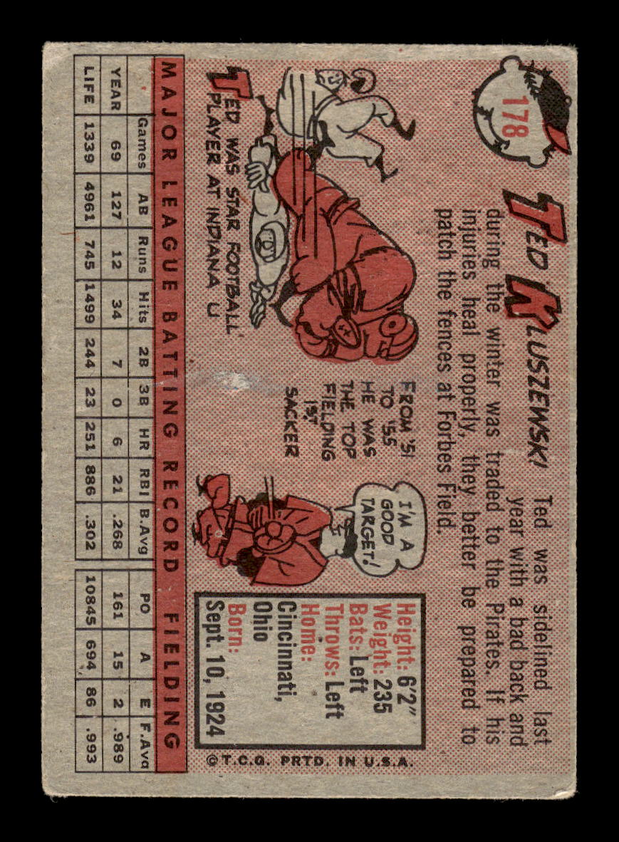 1958 Topps #178 Ted Kluszewski Pittsburgh Pirates G/VG HOF10011699