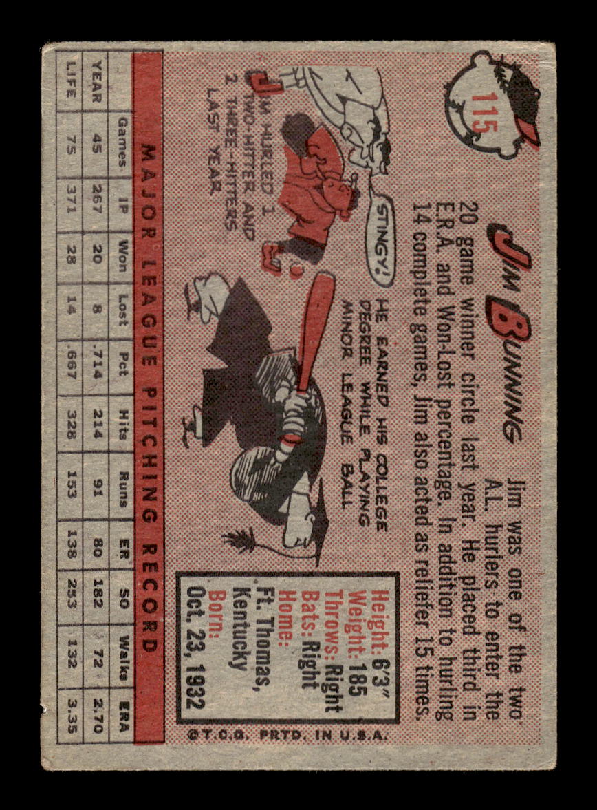 1958 Topps #115 Jim Bunning Detroit Tigers VG HOF10011701