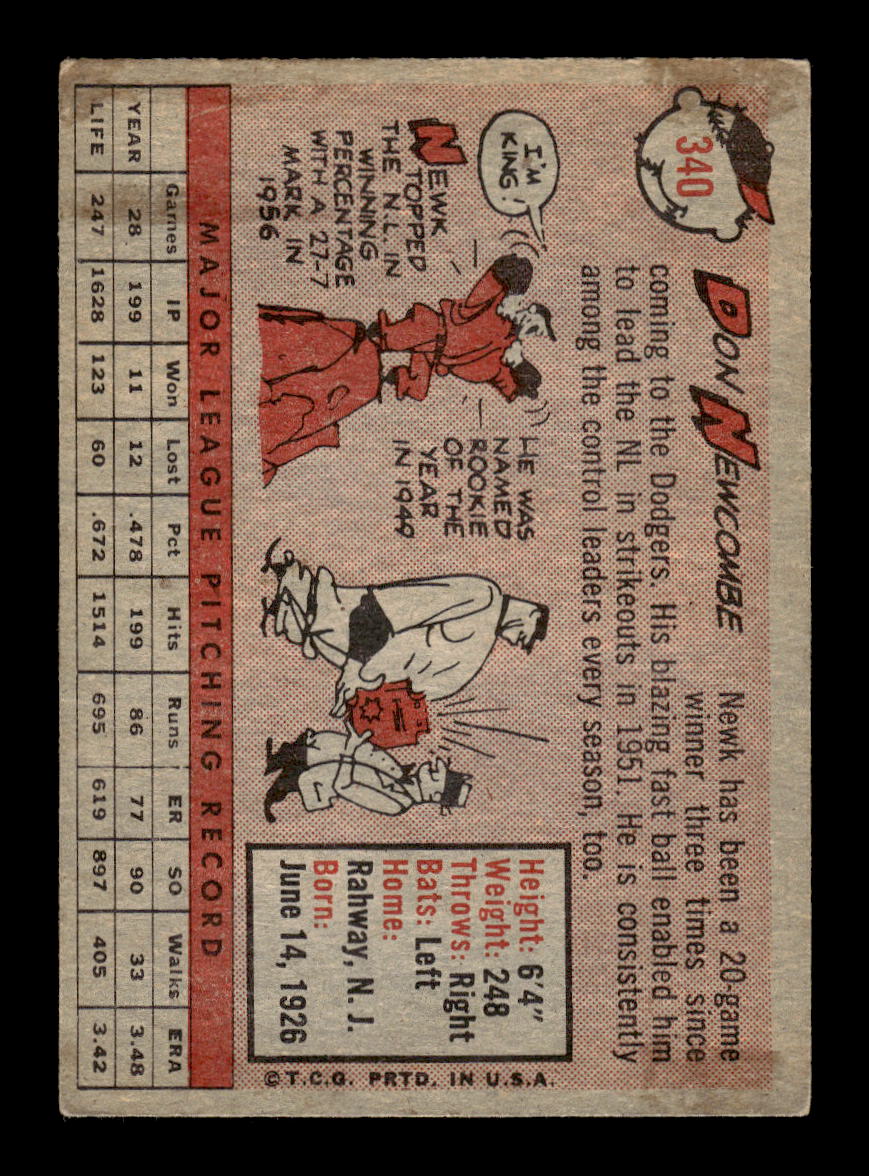 1958 Topps #340 Don Newcombe Los Angeles Dodgers VG HOF10011704
