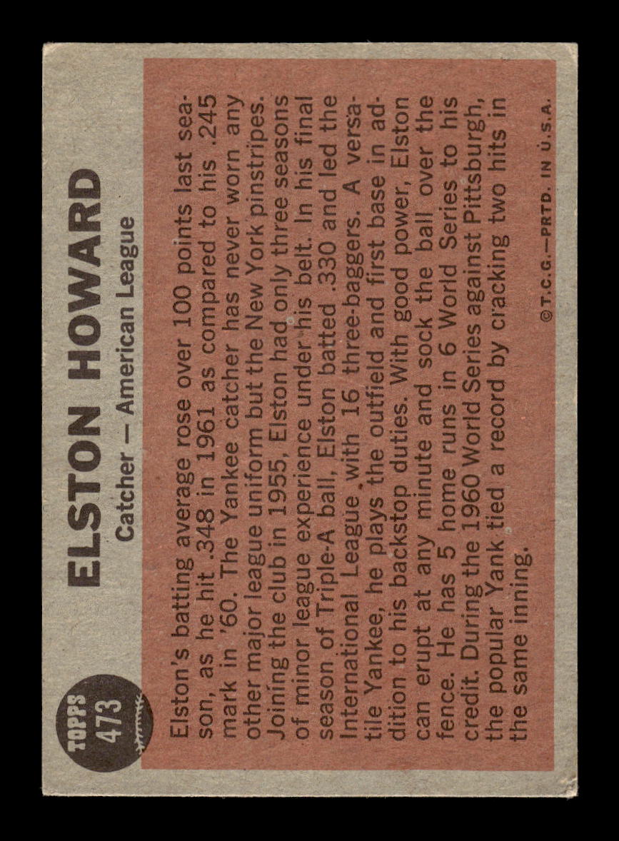1962 Topps #473 Elston Howard New York Yankees VG HOF10011732