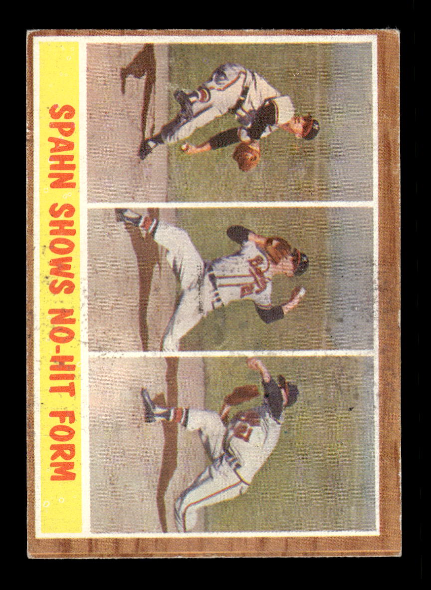 1962 Topps #312 Spahn Shows No-Hit Form Milwaukee Braves VG HOF10011736