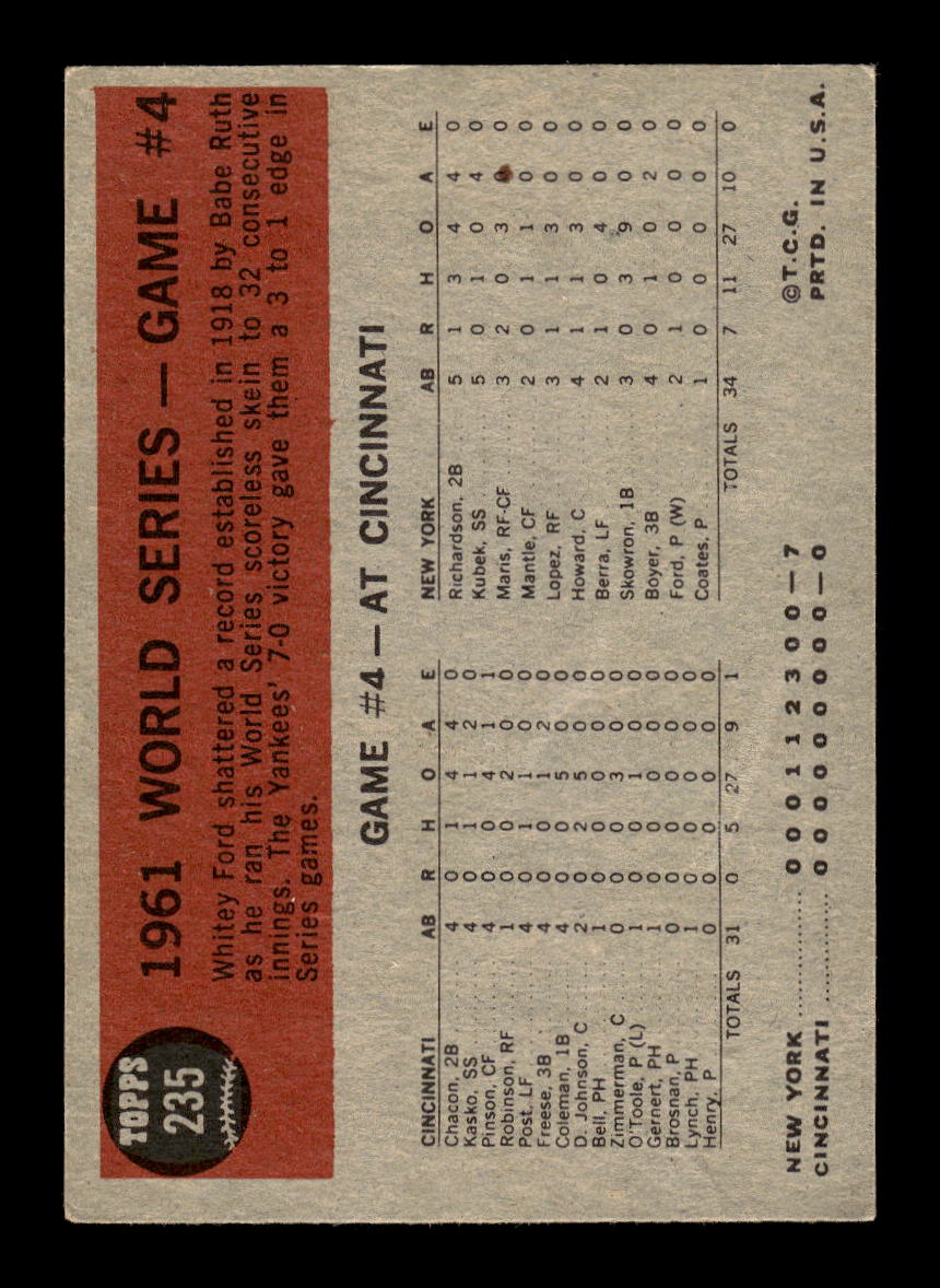 1962 Topps #235 World Series Game #4 - Ford Sets New Mark VGEX HOF10011749