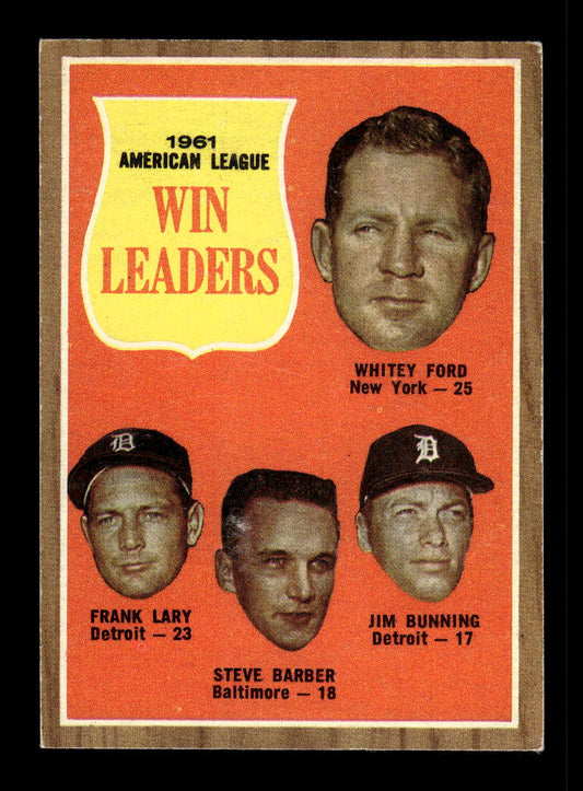 1962 Topps #57 1961 AL Win Leaders Whitey Ford VGEX HOF10011755