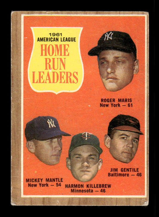 1962 Topps #53 1961 AL HR Leaders Maris Mantle Killebrew Gentile VG HOF10011756
