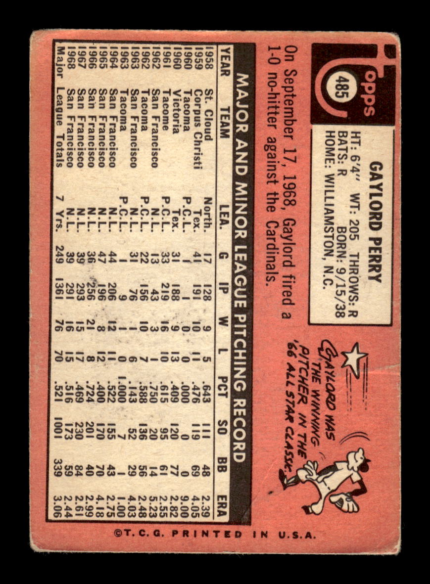 1969 Topps #485b Gaylord Perry San Francisco Giants VG HOF10011768