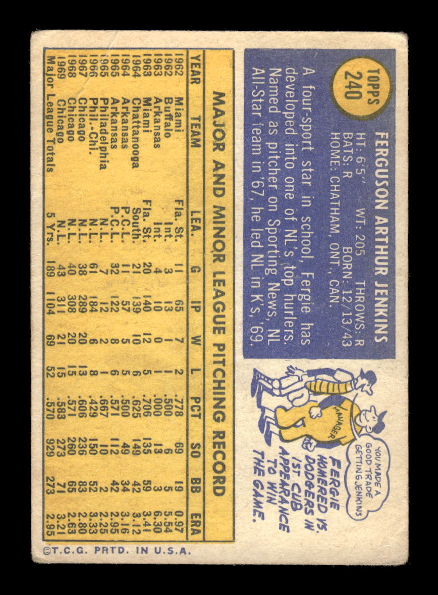 1970 Topps #240 Fergie Jenkins Chicago Cubs G/VG HOF10011771