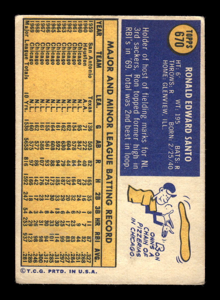 1970 Topps #670 Ron Santo Chicago Cubs G/VG HOF10011776