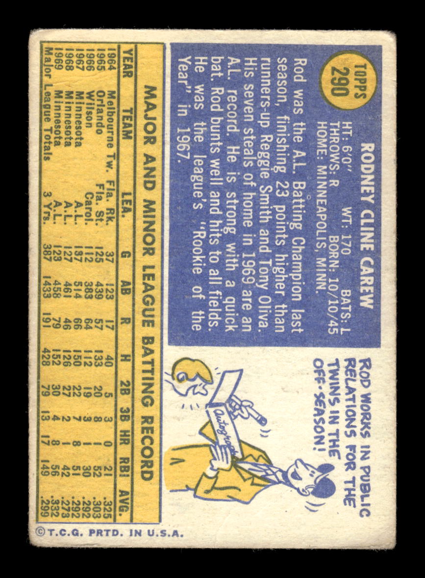 1970 Topps #290 Rod Carew Minnesota Twins G/VG HOF10011786