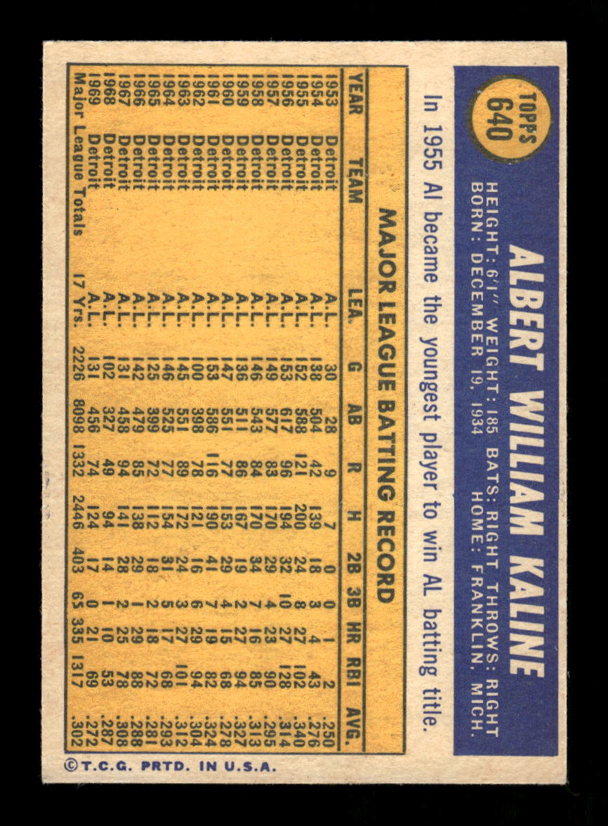 1970 Topps #640 Al Kaline Detroit Tigers VGEX HOF10011791