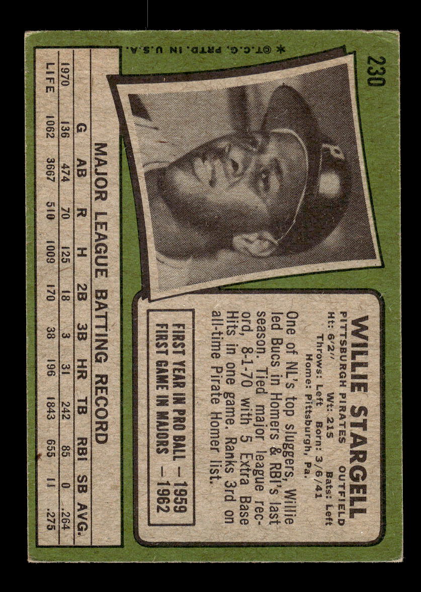 1971 Topps #230 Willie Stargell Pittsburgh Pirates VGEX HOF10011794