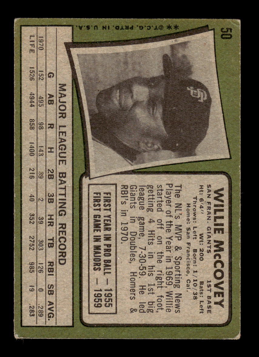 1971 Topps #50 Willie McCovey San Francisco Giants G/VG HOF10011799