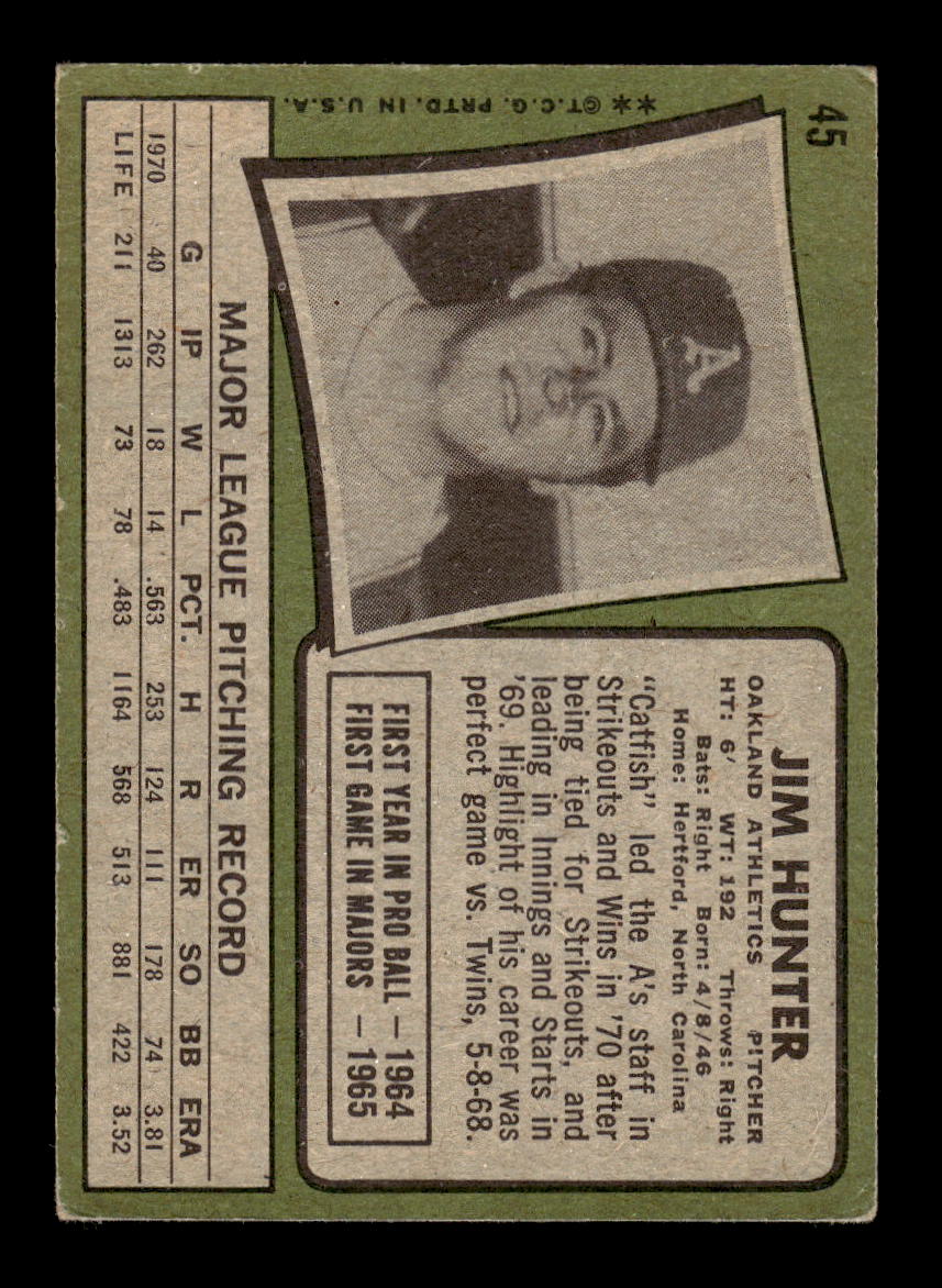 1971 Topps #45 Jim Hunter Oakland Athletics G/VG HOF10011800