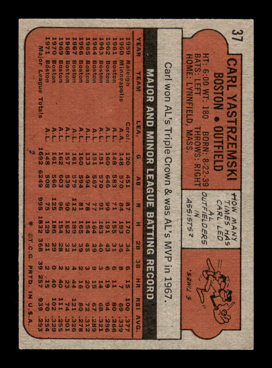 1972 Topps #37 Carl Yastrzemski Boston Red Sox VGEX HOF10011804