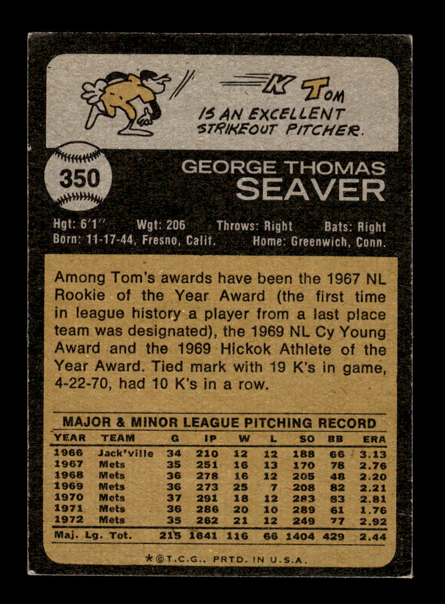 1973 Topps #350 Tom Seaver New York Mets VGEX HOF10011814
