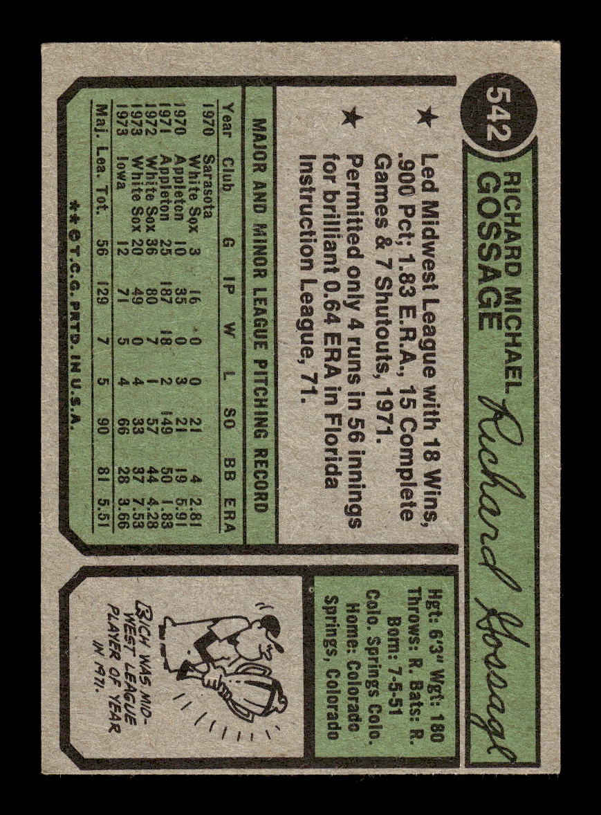 1974 Topps #542 Rich Gossage Chicago White Sox EX - HI# HOF10011827
