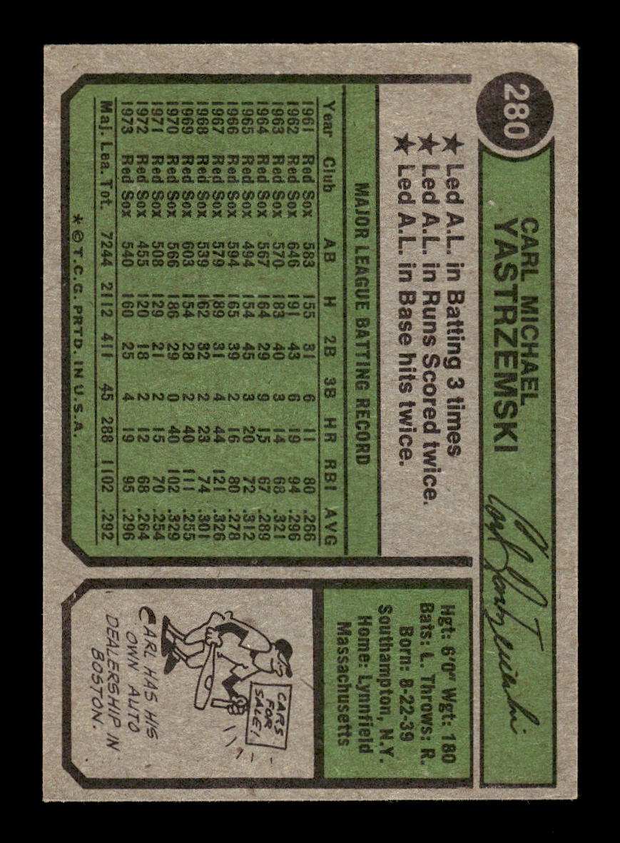1974 Topps #280 Carl Yastrzemski Boston Red Sox VGEX HOF10011841