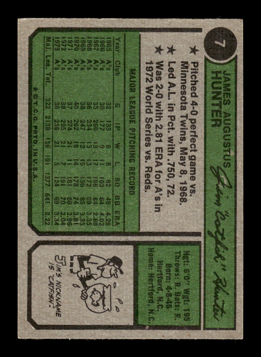 1974 Topps #7 Jim Hunter Oakland Athletics VGEX HOF10011850