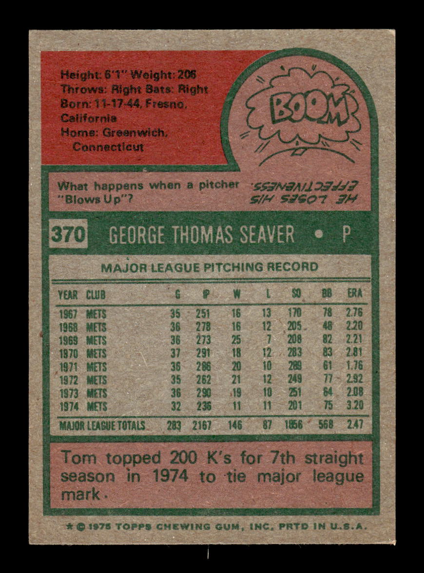 1975 Topps #370 Tom Seaver New York Mets VGEX 10011860