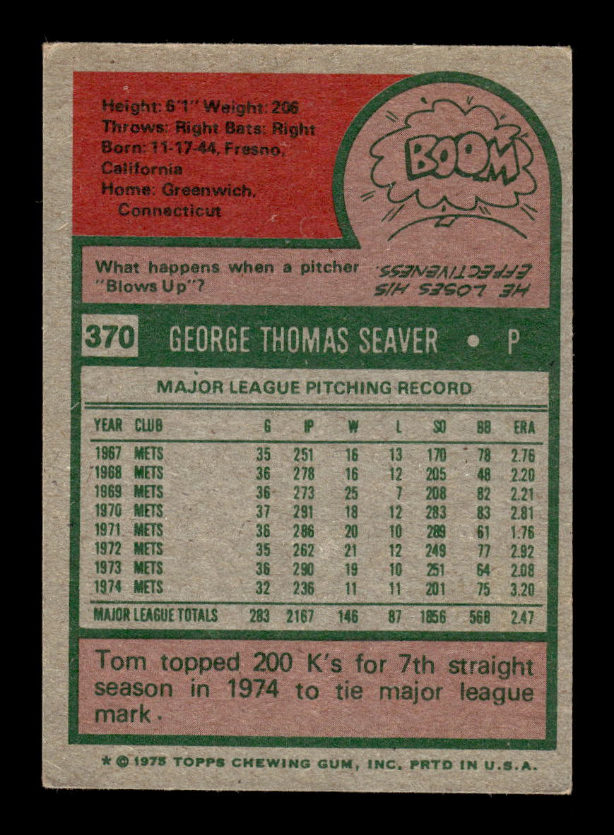 1975 Topps #370 Tom Seaver New York Mets G/VG 10011861